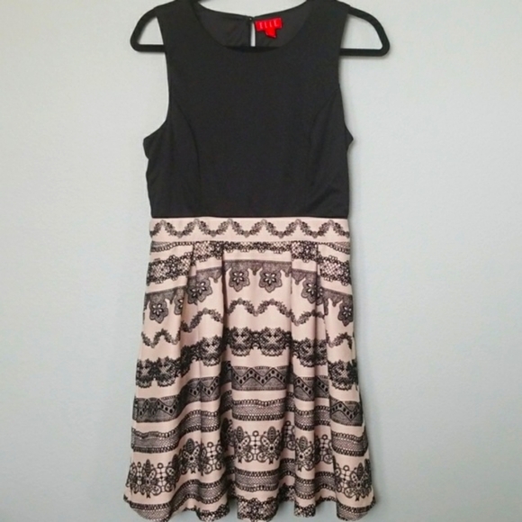 Elle Romantic Sweet Twee Velvet Flocked lace print sleeveless dress size 10 - Picture 1 of 7